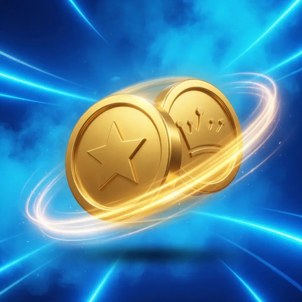 Moneda dorada girando en el aire con estela de luz